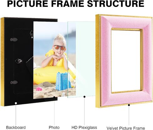 4x6 Velvet Picture Frame, Brown Photo Frames with Modern Simple Metallic Gold Border, HD Real Glass Horizontal & Vertical Display for Tabletop and Wall Collage Decor (2 Pack) in Saudi Arabia