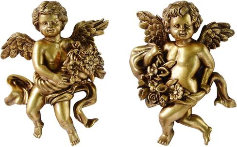 FYWMXIAJG Winged Angels Cherubs Cupid Wall art Wall Hanging Ornate Sculpture Angel Wall Decor for Collectable Figurines (Golden, B) in Saudi Arabia