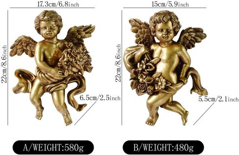 FYWMXIAJG Winged Angels Cherubs Cupid Wall art Wall Hanging Ornate Sculpture Angel Wall Decor for Collectable Figurines (Golden, B) in Saudi Arabia