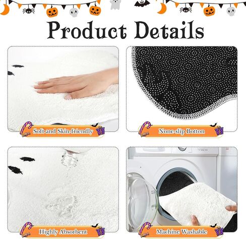31.5 × 19.7 بوصة سجادة حمام الهالوين، سجادة حمام شبح غير قابلة للانزلاق، سجادة حمام شبح أبيض، سجادة حمام مخيفة، سجادة قوطية، ديكور شبح الهالوين للباب الأمامي، غرفة النوم، المنزل in Kuwait