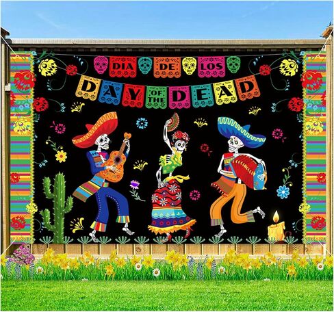 قطعة واحدة من لافتة خلفية يوم العيد الميت المكسيكي مقاس 70.8×43.3 بوصة، لافتة كبيرة Dia De Los Muertos، جمجمة مكسيكية، صورة خلفية ديكورات الحفلات لعيد الهالوين ديكورات يوم الموتى (أ) in Saudi Arabia