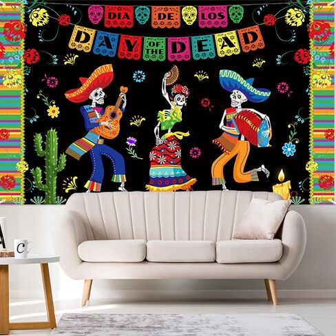 قطعة واحدة من لافتة خلفية يوم العيد الميت المكسيكي مقاس 70.8×43.3 بوصة، لافتة كبيرة Dia De Los Muertos، جمجمة مكسيكية، صورة خلفية ديكورات الحفلات لعيد الهالوين ديكورات يوم الموتى (أ) in Saudi Arabia
