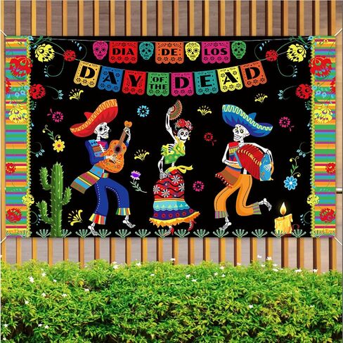 قطعة واحدة من لافتة خلفية يوم العيد الميت المكسيكي مقاس 70.8×43.3 بوصة، لافتة كبيرة Dia De Los Muertos، جمجمة مكسيكية، صورة خلفية ديكورات الحفلات لعيد الهالوين ديكورات يوم الموتى (أ) in Saudi Arabia