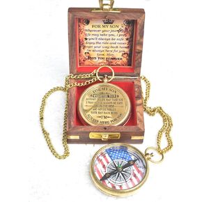 Compass with Wooden Box-Father to Son Gifts–Graduation Day Gifts for Son- to My Grandson -mom to Son Compass -Birthday, Baptism, Graduation, Confirmation, Communion Compass for Women Men