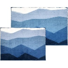 Sunlit Ombre Blue Bathroom Rug Nautical Bath Mat for Bathroom Non Slip 30"x20" Blue and White