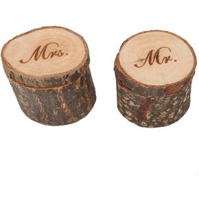 Wooden Ring Box, Ring Bearer Box Engagement Ring Box Wedding Day Rustic Ring Container Jewelry Holder Storage Case Display Organizer for Wedding Decoration Proposal Ceremony Party Anniversary 2pcs