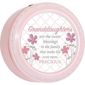 Cottage Garden Granddaughters Sweet Blessings Black Rope Trim Round Jewelry Music Box Plays You are My Sunshine