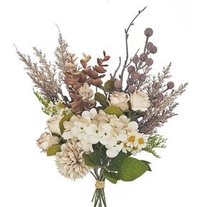 Small Artificial Fake Faux Flowers Silk Flower for Autumn Table Arrangements Fall Bouquets with Roses, Dandelions, Hydrangea, Daisies, Eucalyptus, hollyberries (Brown)