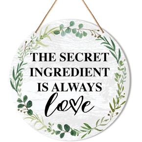 Kitchen Sign Decor for Wall, Kitchen Hanging Sign Decor Farmhouse Wall Decoration Wood Sign for Dining Room, Housewarming Kitchen Gift for Mom Family, The Secret Ingredient Is Always Love