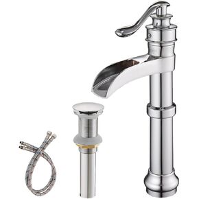 Vessel Sink Faucet Single-Handle with Pop Up Drain Assembly and Supply Hose Lead-Free Lavatory Waterfall Bathroom Faucets Mixer Tap Deck Mounted Oil Rubbed Bronze