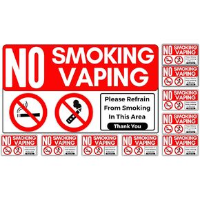 No Smoking & No Vaping Sticker Sign - 10 Pack 10 x 7 in Premium Quality Self Adhesive Stickers Weatherproof UV Resistant for Businesses, Stores, Restaurants, & Facilities. Red