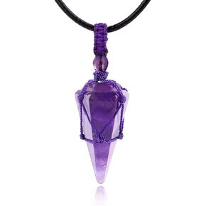 6 Facet Reiki Chakra Crystal and Healing Stone Necklace Pointed Crystal Pendant Reiki Stone Adjustable Rope Necklace for Women Men
