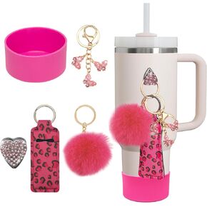 5PCS Stanley Accessories Siliocne Boots, Bling Hooks Lipstick Sleeve Cute Hanging Charm for Stanley Cup 30&40 Oz.