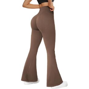 SUUKSESS Women Seamless Scrunch Butt Lifting Flare Leggings High Waisted Tummy Control Yoga Pants (Khaki,S)