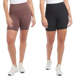 Danskin Biker Shorts Women - Workout Shorts - Volleyball Shorts - Yoga and Dance (Brown/Black Ribbed, L)