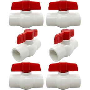 1/2" PVC Ball Valve Slip Socket Quarter Turn Red T-Handle Water Pipe Shut Off Valve (Pack of 6)