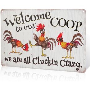 Welcome to Our Clucking Chicken Home Decor Wall Art Sign, Decorative Plaque for Living Room, Kitchen, Bedroom