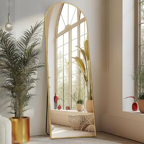 Sweetcrispy Arched Full Length Mirror 64"x21" Full Body Floor Mirror Standing Hanging or Leaning Wall, Large Arch Wall Mirror with Stand Aluminum Alloy Thin Frame for Bedroom Cloakroom, Gold