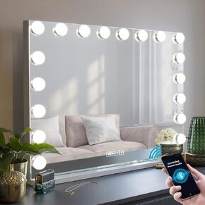 Misavanity Large Vanity Mirror with Lights 31.40’’ x 23.40’’ Hollywood Lighted Makeup Mirror with 18 Dimmable Bulbs, 10X Magnification, 3 Lighting Modes USB Charging Port for Tabletop Wall Mounted