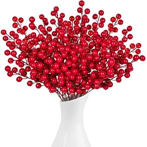 40Pcs Christmas Tree Red Berry Stems Picks Decorations - Artificial Flowers with Holly Berries Branches Fake Decor for Xmas Winter Holiday Home Ornaments