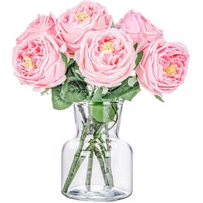 Fake Flowers in Vase Real Touch Faux Flowers in Vase Pink Roses Peonies Artificial Flowers Arrangements Table Centerpieces for Dining Room Home Decoration