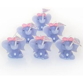 Sweet Baby Co. Girl Baby Shower Favors for Girls Pink Elephant Candle Pack of 6 for Guest Guests Small Party Favor Mini Souvenirs Giveaways Decoration Princess Candy Theme