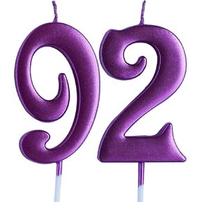 Pink 92nd Birthday Candle, Number 92 Years Old Candles Cake Topper, Woman Party Decorations, Supplies