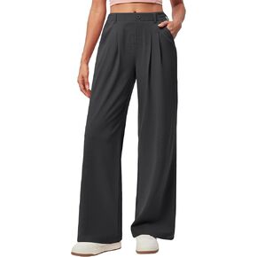 IUGA Waffle Knit Wide Leg Pants Woman High Waisted Casual Slacks Trousers Work Pants with Pockets, 26''/ 28'' Inseam