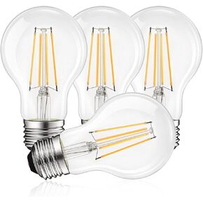 LUXRITE Vintage A19 LED Light Bulbs 60W Equivalent, 3000K Soft White Dimmable, 800 Lumens, Standard LED Edison Bulb 8W, UL Listed, E26 Base (4 Pack)