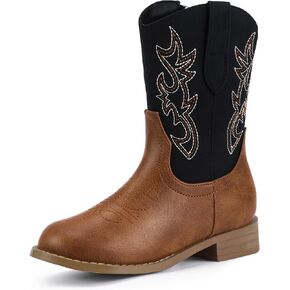 Hehainom Girls Cowboy Cowgirl Boots Boys Kids Toddler Western Mid Calf Zipper Riding Boots for Little Kid Big Kid