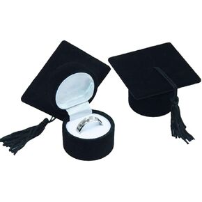 luzen 2Pcs Graduation Cap Shape Ring Box Holder Creative Jewelry Stud Earring Ring Display Storage Box Case Ring Organizer Graduation Gifts Box for Celebration Graduation Party Supplies, Black