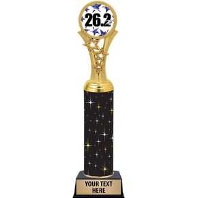 Crown Awards Marathon Trophies, 11" Black Midnight 26.2 Runner Trophy, Customize Now Prime