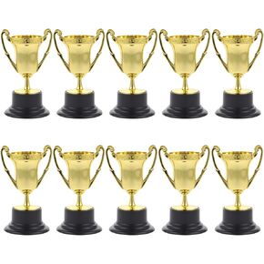 10pcs Mini Trophies for Kids, Small Plastic Trophy Award with Base, Gold Participation Trophy Cup for Match Competitions