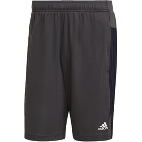 adidas Mens 3 Stripe Shorts with Zipper Pockets (Grey/Black, Large)