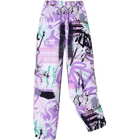 OYOANGLE Girl's Graphic Print Jogger Pants Elastic Waist Sports Workout Sweatpants