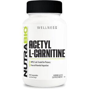 NutraBio Acetyl L-Carnitine (ALCAR) Supplement, 500mg - Support Natural Energy Production, Metabolic Management, and Overall Health, 90 Capsules
