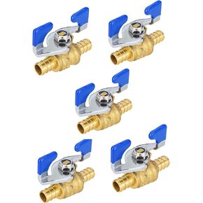 5-Pack EFIELD Shut Off Ball Valve 1/2-inch Barb Crimp Pex Full Port For Hot and Cold, Potable Water, Blue Butterfly Level,(1/2-inch)