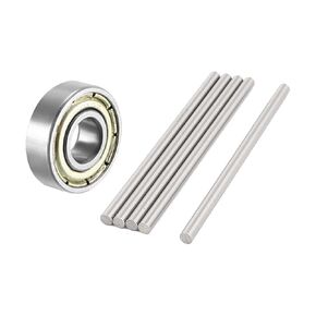 MECCANIXITY 5pcs 4mmx100mm Metal Solid Round Rod Bar and 20pcs 684ZZ Double Shield, 4 x 9 x 4mm Carbon Steel Bearings