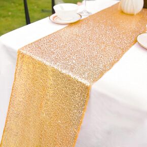 Cameway Table Runner 12 x 108 inch Glitter Gold Table Runner Rectangle for Graduation Party Supplies Decorations Wedding Birthday & Baby Shower (Gold, 1)