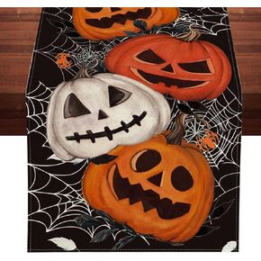 Halloween Table Runner, 13x72 Inches Halloween Table Decorations Spider Web and Pumpkin Table Runner- Halloween Runners for Tables - Table Runner Halloween for Kitchen Dining Table 72 Inches Long