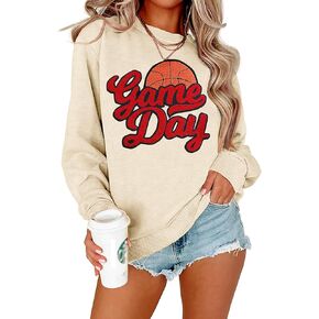 Basketball Game Day Sweatshirt for Women Game Day Chenille Patch Shirts Basketball Graphic Long Sleeve Tops