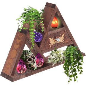 Moon Phase Mountain Shelf - Triangle Shelf with Drawer - Moon Shelf for Crystals - Crystal Holder - Witchy Room Decor - Boho Decor - Wooden Rustic Crystal Shelf - Woodland Nursery Decor
