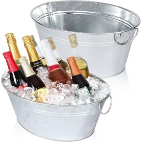 Metal Galvanized Beverage Tub, 2 PCS Large Ice Buckets for Parties, 3.5 Gallons Drinks Champagne Beverage Tub for Cocktail Bar, Wine, Beer, Soda