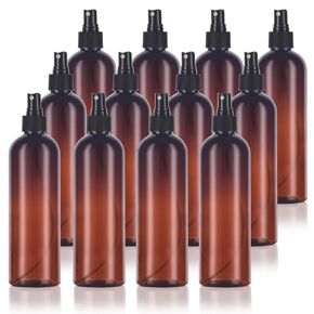12 oz Amber Slim Tall Boston Round Plastic PET Bottle (BPA Free) with Black Fine Mist Spray (12 pack)