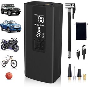 Wireless air Pump for car Tires,12V & 6000mAh & 150PSI Cordless Electric for Car, Motorcycle, Bike, Ball,Tire Pressure Detection, air Pump, Night Lighting, and Built-in Power Bank Function