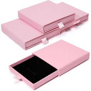 4 Pcs Jewelry Gift Box, 3.5×3.5x0.7Inch Cardboard Jewelry Boxes, Fancy Necklace Bracelet Earring Drawer Organizer Box, Kraft Empty Jewellery Boxes for Necklace Ring Earring Display Box (Pink)