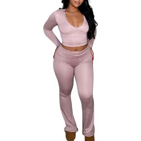 مجموعة ملابس نسائية من قطعتين من LovelyWholesale، مثيرة بأكمام طويلة، وقمصان وسراويل غير رسمية in Kuwait