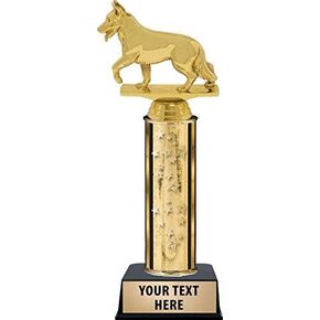 Crown Awards Alsatian Tail Out Dog Trophies - Gold Stars Alsatian Tail Out Dog Trophy with Custom Engraving Prime
