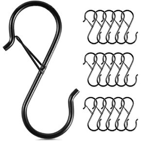 WSSROGY 15 Pcs S Hooks Hangers with Safety Buckle 3.6 inch Closet Hooks Fence Hooks for Hanging Plants, Clothes, Kitchenware