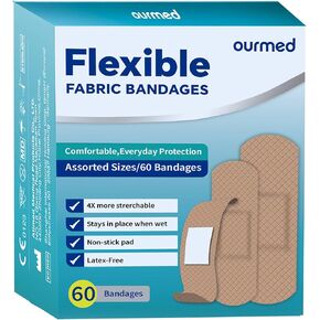 Flexible Fabric Adhesive Bandages, Latex Free First Aid Bandage with Non-Stick Pad for Wound Care, Cuts, Scrapes, Blisters, Assorted Sizes, 100 Count, HSA FSA Eligible